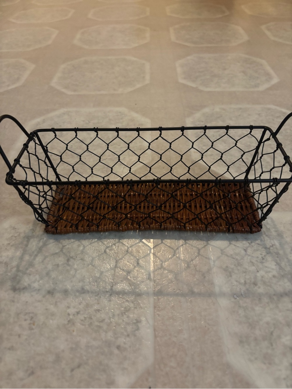 Rustic Woven and Metal Wire Cracker Basket - Brown and Black